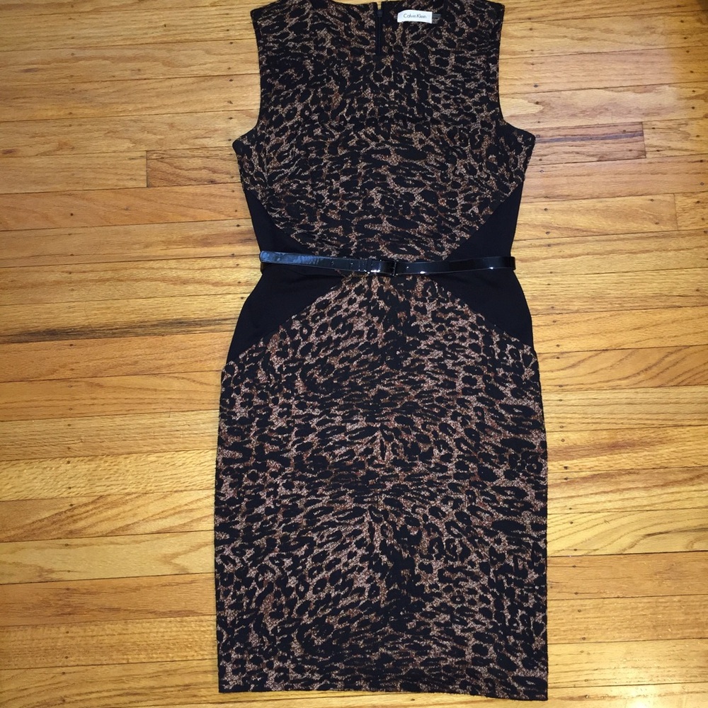 Calvin Klein Black and Brown Animal Print Dress